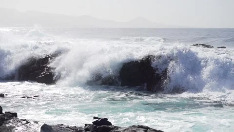 Wind-driven waves, also known as surface waves. Gran Canaria Island, Spain. Stock Footage 130914890