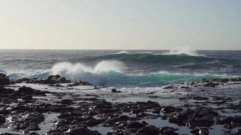 Wind-driven waves, also known as surface waves. Gran Canaria Island, Spain. Stock Footage 130914895