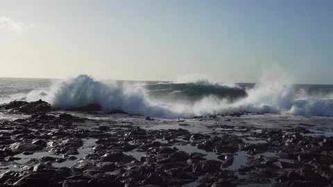 Wind-driven waves, also known as surface waves. Gran Canaria Island, Spain. Stock Footage 130914907