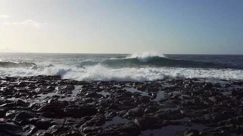 Wind-driven waves, also known as surface waves. Gran Canaria Island, Spain. Stock Footage 130914921