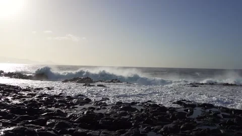 Wind-driven waves, also known as surface waves. Gran Canaria Island, Spain. Stock Footage 130914928