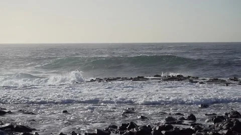 Wind-driven waves, also known as surface waves. Gran Canaria Island, Spain. Stock Footage 130914942