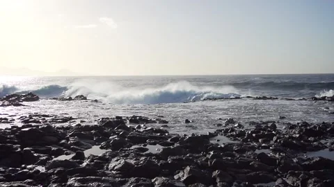Wind-driven waves, also known as surface waves. Gran Canaria Island, Spain. Stock Footage 130914951