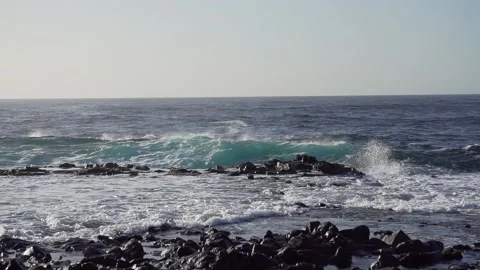 Wind-driven waves, also known as surface waves. Gran Canaria Island, Spain. Video stock 130914960