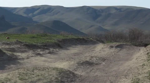 Wind drives the clouds of dust on the dirt road Stock Footage 61672035