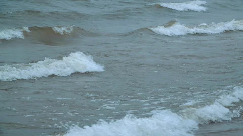 The wind drives the waves towards the shore in slow motion Stock Footage 289808583