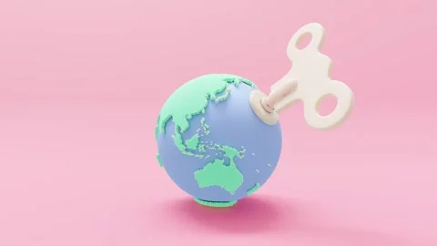 Wind up Earth globe. Animation revolves around itself seamless loop. Stock Footage 256143124