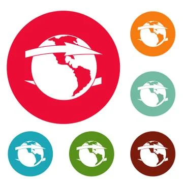 Wind on earth icons circle set vector Stock Illustration