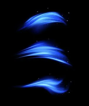 Wind effect, air steam with sparkles, blue air flow wave effect vector set イラスト素材