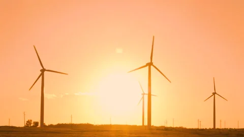 Wind electricity power station with wind turbines Stock Footage 137125400