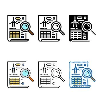 Wind energy analysis set audit color icon vector Stock Illustration
