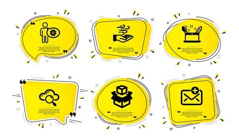 Wind energy, Cloud computing and Cogwheel icons set. Creativity concept, Packing Stock Illustration