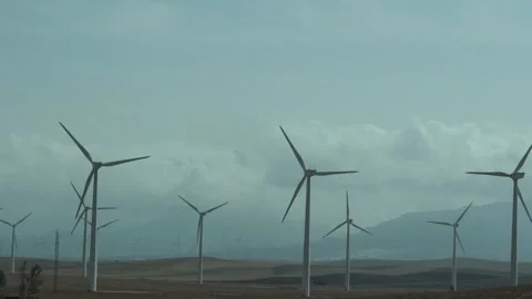 Wind energy constructions in Zahara de los Atunes in Cádiz in slow motion. Stock Footage 218306774