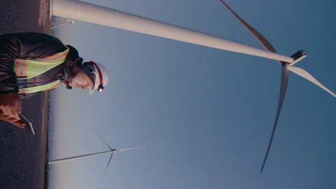 Wind Energy Engineer Working with Digital Tablet Stock Footage 237240592