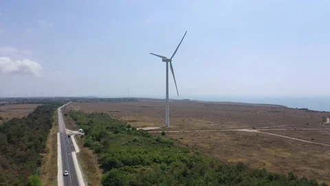 Wind Energy generation in Kaliakra cape and Kavarna city in Bulgaria Video stock 233327969