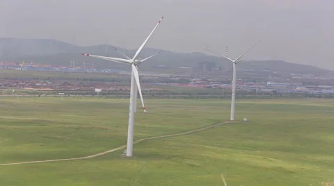 Wind energy generators on the grasslands Stock Footage 40671084