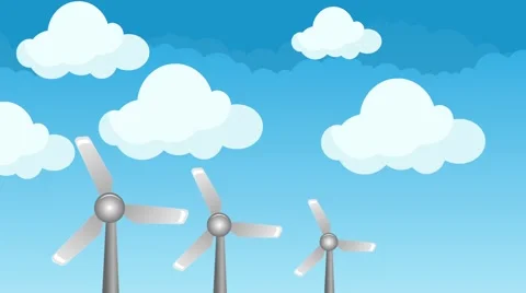 Wind Energy Power Windmills on a Blue Sky and Clouds Illustration Stock Footage 63441183