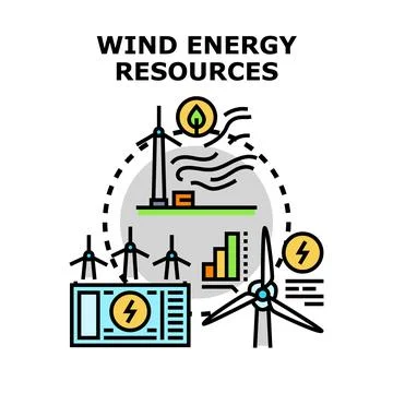 Wind energy resources development and sustainability creating clean power Stock Illustration