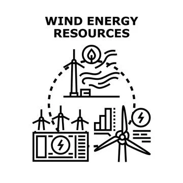 Wind energy resources development and sustainability creating clean power Stock Illustration