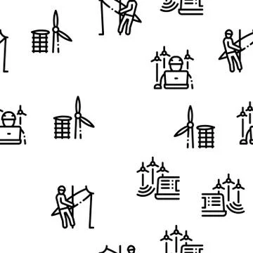 Wind Energy Technicians Seamless Pattern Vector Stock Illustration