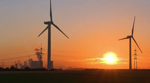 Wind Energy / Wind Power / Wind Turbine - sunset Stock Footage 52999212