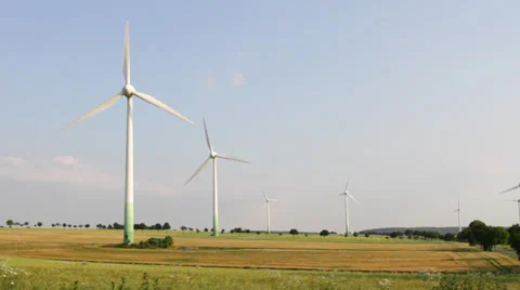 Wind engines in a rural scene with corn fields Stock Footage 25603981