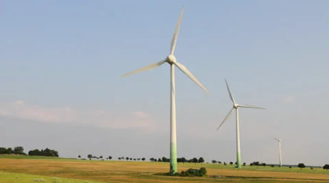 Wind engines in a rural scene with corn fields Stock Footage 25604188