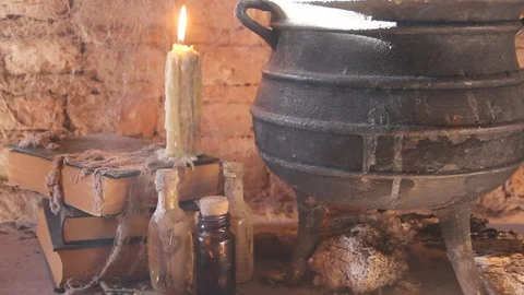 The wind extinguishes the candle of the spell of night of witches Stock Footage 94746438