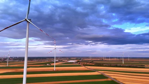 Wind farm across patchwork agricultural fields Stock Footage 340361400