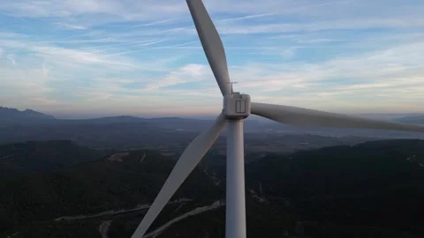 Wind farm in action producing renewable energy Stock Footage 327127522