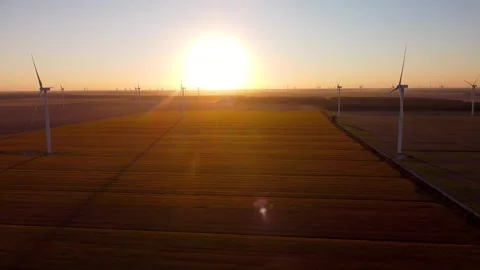 Wind Farm Aerial Sunset Video Stock Footage 323880481