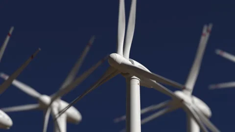 Wind farm against the sky, an animation on the theme of renewable electricity Video stock 201001703