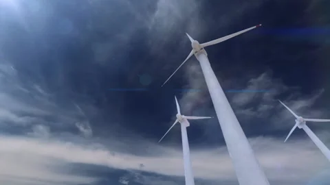 Wind farm against the sky, time-lapse animation on renewable electricity  . Stock Footage 201001468