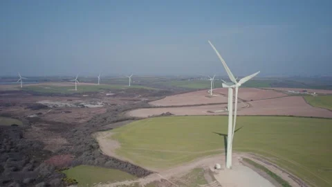Wind Farm and fields from a drone, Cornwall, England 動画素材 172557216