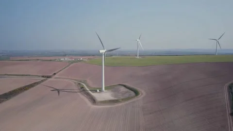 Wind Farm and fields from a drone, Cornwall, England Stock Footage 172557755