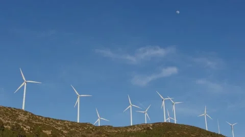Wind farm and moon Stock Footage 47480265