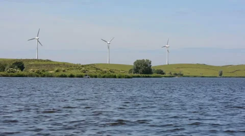 Wind farm and the river in the Netherlands Stock Footage 33119534