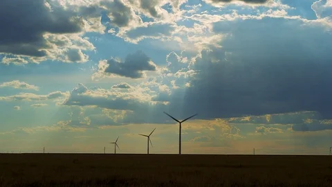 Wind Farm With Clouds, Sun Stock Footage 94614786
