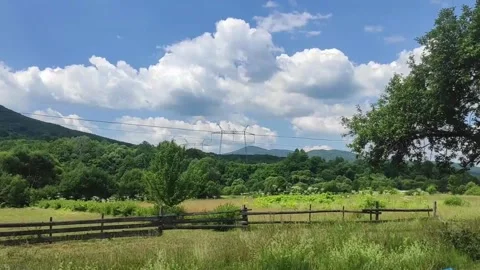 Wind farm construction in the Carpathians raises fears of irreversible environme Stock Footage 338299439