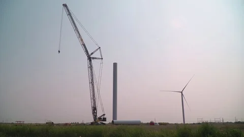 Wind farm construction crane Stock-Footage 79817376