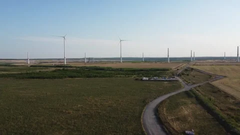 Wind Farm Construction in Former Open Pit Mine Stock Footage 340121761