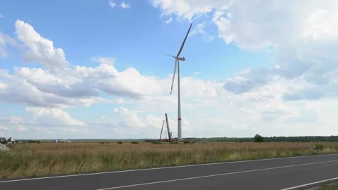 Wind Farm Construction in Former Open Pit Mine5 Stock Footage 340121818