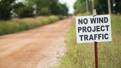 Wind farm construction warning sign Video stock 79817814