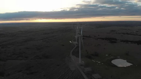 Wind farm at dusk 1 Stock Footage 89970476