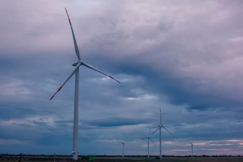 The wind farm in the evening Stock Photos