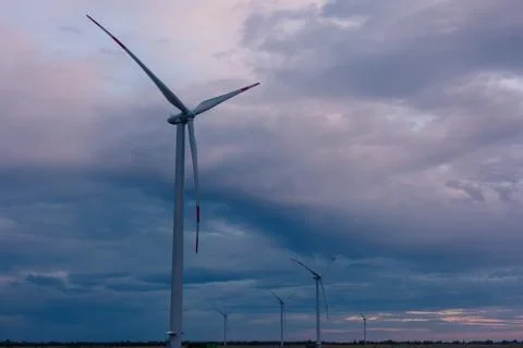 The wind farm in the evening Stock Photos