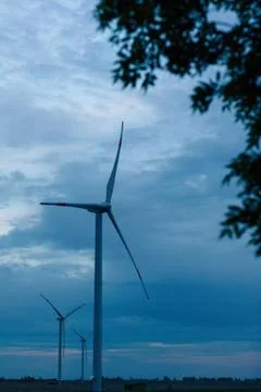 The wind farm in the evening Stock Photos
