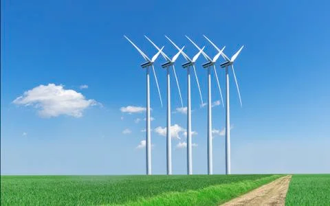 Wind farm in the field Stock Photos
