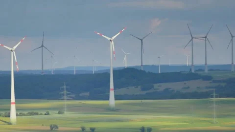 Wind Farm Generating Renewable Energy in Europe Stock Footage 133276943