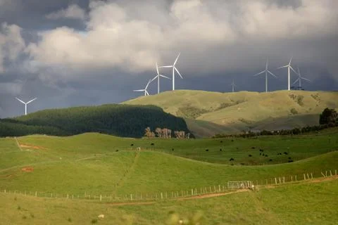 A wind farm on a hill Stock Photos